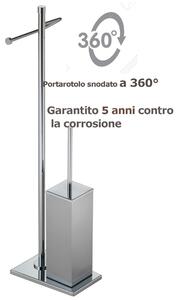 Piantana da bagno in ottone porta rotolo e scopino quadrato Braccio fisso 14x19xh70 cm base trapezoidale , TIFFANY cromo lucido