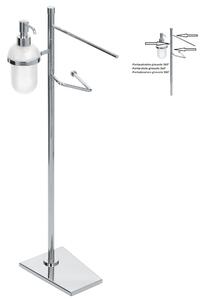Piantana da bagno in ottone porta salviette + porta rotolo + porta dosatore 2 Bracci girevoli 14x24xh70 cm base trapezioidale , TIFFANY cromo lucido