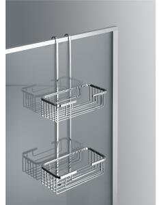 Mensola doccia un due piani - Fissaggio a Vetro Box Doccia 26x12xh69 cm ottone cromato spessore Max. Vetro 1,5 cm