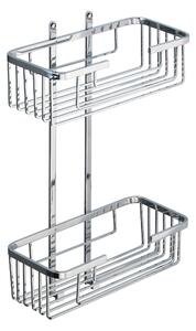Mensola doccia un due piani - Fissaggio a Parete 27x12xh49 cm ottone cromato altezza griglia 8 cm cromo