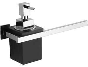 Porta dosatore con dosatone e porta salvietta DIVA 16,5x6,8xh16 cm -Peso 1,2 kg supporti in ottone cromato colore inox lucido e resina nero