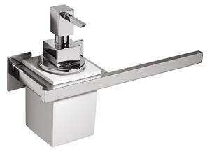 Porta dosatore con dosatone e porta salvietta DIVA 16,5x6,8xh16 cm -Peso 1,2 kg supporti in ottone cromato colore inox lucido e resina bianca