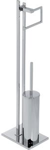 Piantana in ottone cromato compatto salva spazio 19x14xh70 cm -Peso 4,7 kg con porta rotolo e portascopino ottone finitura inox lucido