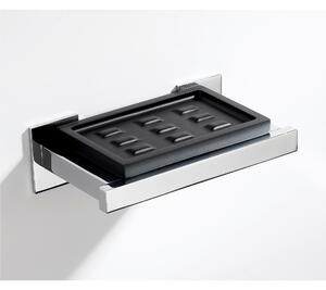 Portasapone in resina poliestere nero DIVA 14x8xh3 cm -Peso 0,75 kg supporti in ottone cromato colore inox lucido