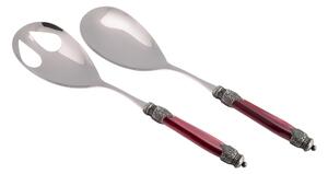 Coppia Insalata set da 2 pezzi Arianna in acciaio inox 18/10 manico in PMMA effetto madreperlato ghiera anticata 2,5 mm colore bordeaux