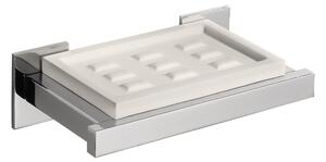Portasapone in resina poliestere bianco DIVA 14x8xh3 cm -Peso 0,75 kg supporti in ottone cromato colore inox lucido