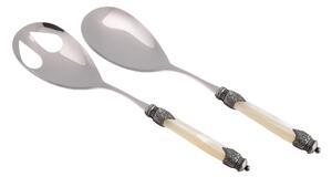 Coppia Insalata set da 2 pezzi Arianna in acciaio inox 18/10 manico in PMMA effetto madreperlato ghiera anticata 2,5 mm colore avorio