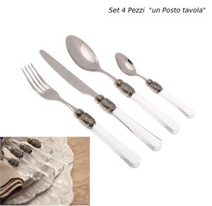 Posto tavola 4 Pezzi un coperto VITTORIA in acciaio inox 18/10 manico in plexiglas trasparente spessore Acciaio 2,5 mm