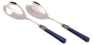 Coppia Insalata set da 2 pezzi Vittoria in acciaio inox 18/10 manico in PMMA effetto madreperlato ghiera anticata 2,5 mm colore blu