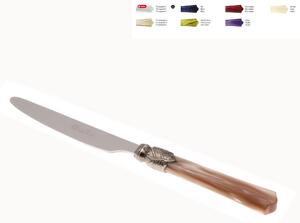 Coltello tavola VITTORIA Set di 6 Pezzi in acciaio 18.10 Lunghezza 24 cm manico in Plexiglas con ghiera Anticata lavabile in lavastoviglie Champagne