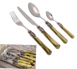Servizio posate 24 Pezzi 6 posti tavola VITTORIA in acciaio inox 18/10 manico in plexiglas Verde oliva spessore Acciaio 2,5 mm in confezione regalo