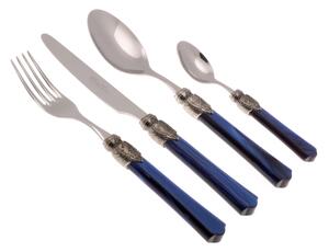 Servizio posate 24 Pezzi 6 posti tavola VITTORIA in acciaio inox 18/10 manico in plexiglas Blu spessore Acciaio 2,5 mm in confezione regalo