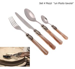 Posto tavola 4 Pezzi un coperto VITTORIA in acciaio inox 18/10 manico in plexiglas Champagne spessore Acciaio 2,5 mm in confezione