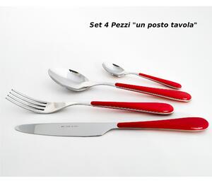 Posto tavola 4 Pezzi per 1 Persona SPRING in acciaio inox 18/10 spessore Acciaio 2 mm manico in ABS rosso
