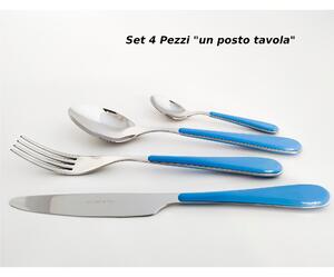 Posto tavola 4 Pezzi per 1 Persona SPRING in acciaio inox 18/10 spessore Acciaio 2 mm manico in ABS azzurro