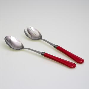Coppia Insalata set da 2 pezzi Giulietta in acciaio inox 18/10 manico in metacrilato spessore 1,5 mm colorato rosso