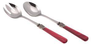 Coppia Insalata set da 2 pezzi ELENA in acciaio inox 18/10 manico in metacrilato spessore 1,5 mm colorato bordeaux