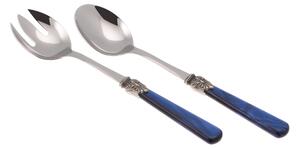 Coppia Insalata set da 2 pezzi ELENA in acciaio inox 18/10 manico in metacrilato spessore 1,5 mm colorato blu