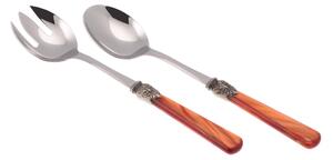 Coppia Insalata set da 2 pezzi ELENA in acciaio inox 18/10 manico in metacrilato spessore 1,5 mm colorato arancio