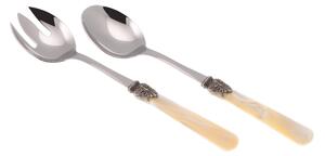 Coppia Insalata set da 2 pezzi ELENA in acciaio inox 18/10 manico in metacrilato spessore 1,5 mm colorato avorio