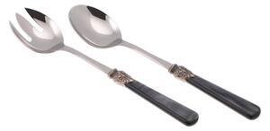 Coppia Insalata set da 2 pezzi ELENA in acciaio inox 18/10 manico in metacrilato spessore 1,5 mm colorato nero