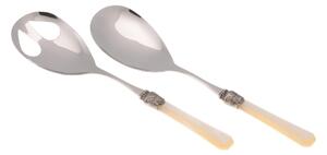 Coppia Insalata set da 2 pezzi PENELOPE in acciaio inox 18/10 manico in metacrilato spessore 2,5 mm colorato avorio