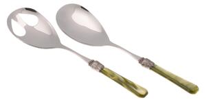 Coppia Insalata set da 2 pezzi PENELOPE in acciaio inox 18/10 manico in metacrilato spessore 2,5 mm colorato verde oliva