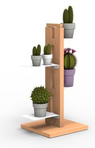 Porta piante a colonna ZIA FLORA 42x30xh 65 cm - dist. in altezza min 33-max 44 cm struttura legno massello di faggio evaporato colore Naturale Mensole in acciaio smaltato