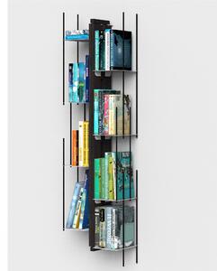Libreria verticale Fissaggio a PARETE SOSPESA ZIA VERONICA 20x32xh 105 cm con struttura e bacchette in legno massello di faggio evaporato colore NERO. Mensole in acciaio smaltato
