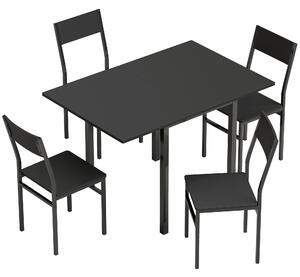 HOMCOM Set Tavolo da Pranzo con Tavolo Allungabile e Sedie Impilabili, Nero | Aosom Italy