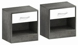 HOMCOM Set 2 Comodini Moderni con Ripiano Aperto e Cassetto, in Legno, 39x28x41 cm, Bianco e Grigio Scuro | Aosom Italy