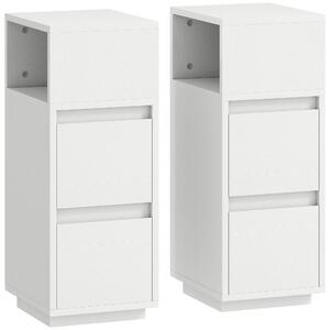 HOMCOM Set di 2 Comodini con 2 Cassetti e Ripiano Aperto Moderni e Salvaspazio, 25x30x65 cm, Bianco | Aosom Italy