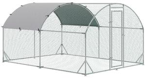 PawHut Recinto per Galline in Metallo Galvanizzato con Tetto e Copertura Anti UV, 280x380x197 cm, Argento | Aosom Italy