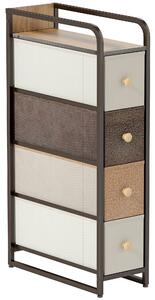 HOMCOM Cassettiera Salvaspazio con 4 Cassetti Pieghevoli in Tessuto, Acciaio e Legno, 20x47x84.5 cm, Multicolore | Aosom Italy