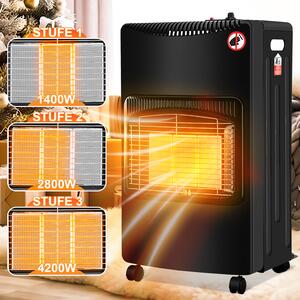 Stufa a gas portatile Eikuavons, 4,2 kW, pieghevole, riscaldatore a gas a infrarossi per GPL, accensione piezoelettrica, 4 ruote, prodotto in Germania