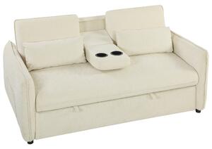 HOMCOM 3 in 1 Divano Letto 2 Posti con Schienale Regolabile in 3 Posizioni con 2 Cuscini, in Ciniglia, Beige | Aosom Italy
