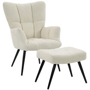 HOMCOM Poltrona con Poggiapiedi in Tessuto Teddy con Schienale Alto Trapuntato, Tasche Laterali, Beige | Aosom Italy