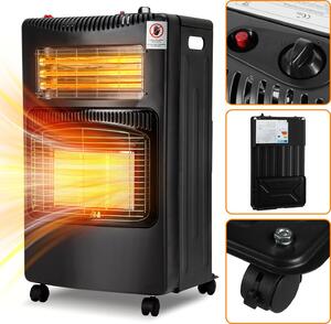 Eikuavons, piano cottura a gas con funzione combinata elettrica, 4200/1200 Watt, accensione piezoelettrica, sistema di sicurezza anticaduta, rilevatore di fiamma (ODS), 4 ruote piroettanti, colore nero
