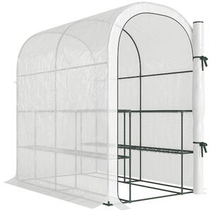 Outsunny Serra da Giardino con Scaffali a 2 Livelli e Porta Avvolgibile, in Acciaio e PE, 123x187x189 cm, Bianco | Aosom Italy