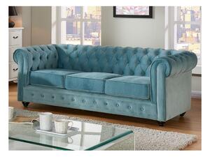 Divano CHESTERFIELD 3 posti in velluto Azzurro pastello