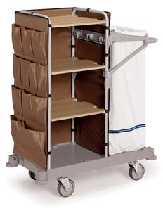 Carrello Multiuso telaio in acciaio ripiani in MDF capacit� Lt 120, peso 30 kg Portasacco-sacco in tela poliestere 55x55x94 cm