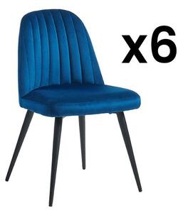 Lotto di 6 sedie Velluto e Metallo Nero Blu - ELEANA