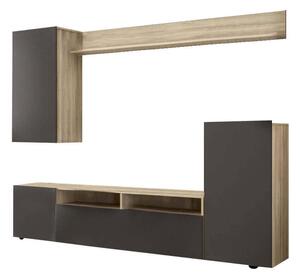 Parete attrezzata grande effetto marmo da soggiorno 210x36,5x170 cm in legno nobilitato bilaminato Brooklyn - RosyBrown
