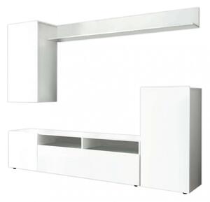 Parete attrezzata grande effetto marmo da soggiorno 210x36,5x170 cm in legno nobilitato bilaminato Brooklyn - Bianco e bianco lucido