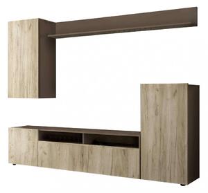 Parete attrezzata grande effetto marmo da soggiorno 210x36,5x170 cm in legno nobilitato bilaminato Brooklyn - BurlyWood