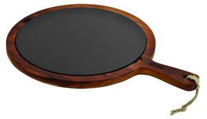 Tagliere Con supporto in ghisa smaltata e base in legno di Iroko Diametro 30,8x h 2,5 cm utile x apparecchiare cibi caldi pizza antipasti