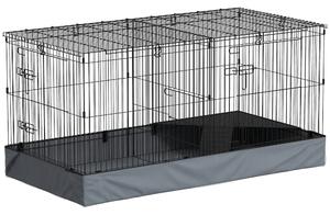 PawHut Gabbia per Animali Piccoli 2 in 1, Coperchio Rimovibile e Sezioni Separate, 121x61x61 cm, Nero