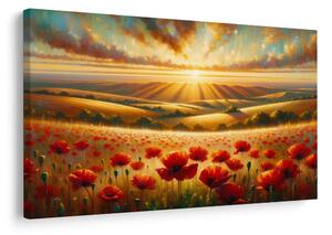 Quadro su tela – Tramonto su campo di papaveri