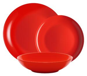 Servizio piatti 18 pezzi 6 posti tavola in porcellana con decoro Sottosmalto Collezione Mitika lavabile in lavastoviglie colore Rosso Maranello