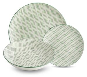 Servizio piatti 18 pezzi 6 posti tavola in porcellana con decoro Sottosmalto Collezione GOLF lavabile in lavastoviglie colore Bianco verde salvia